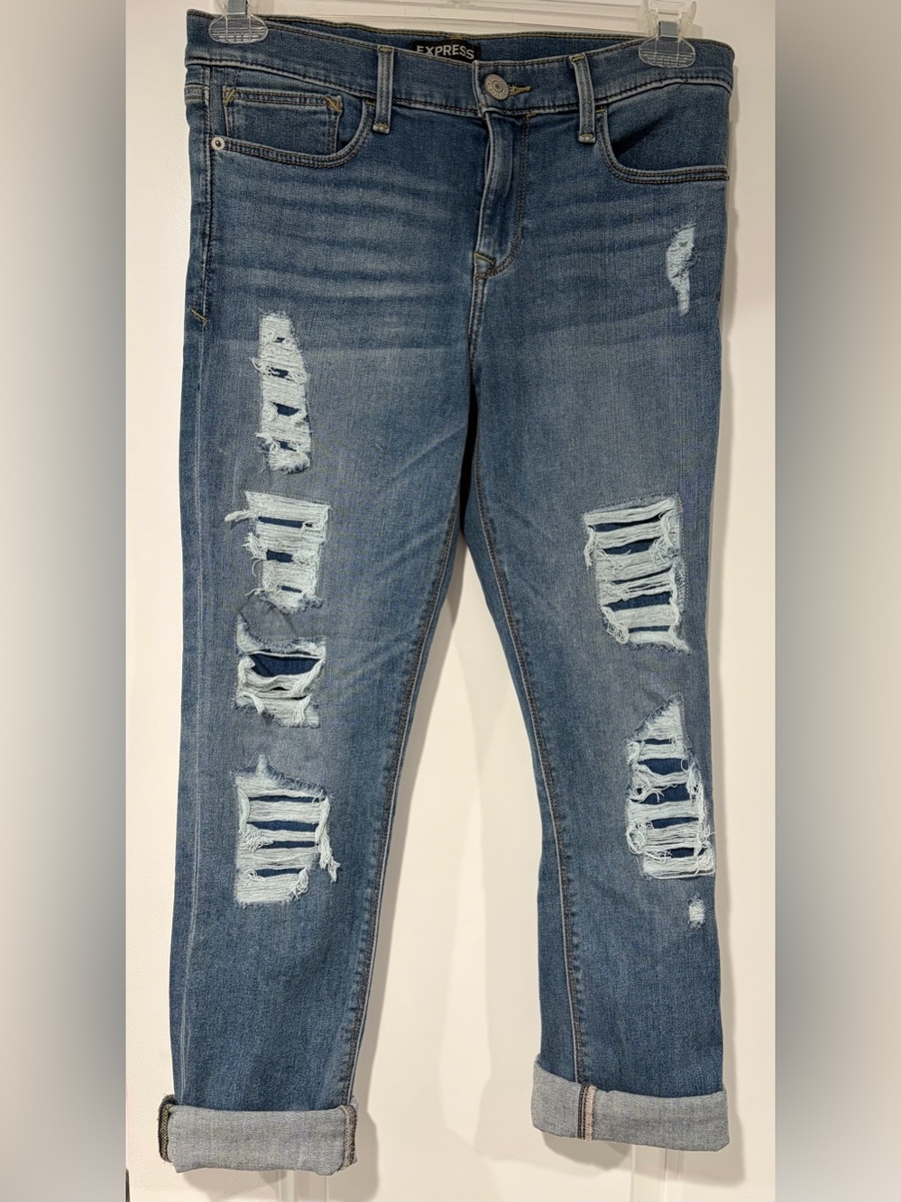 Distressed Women's Blue Denim Jeans